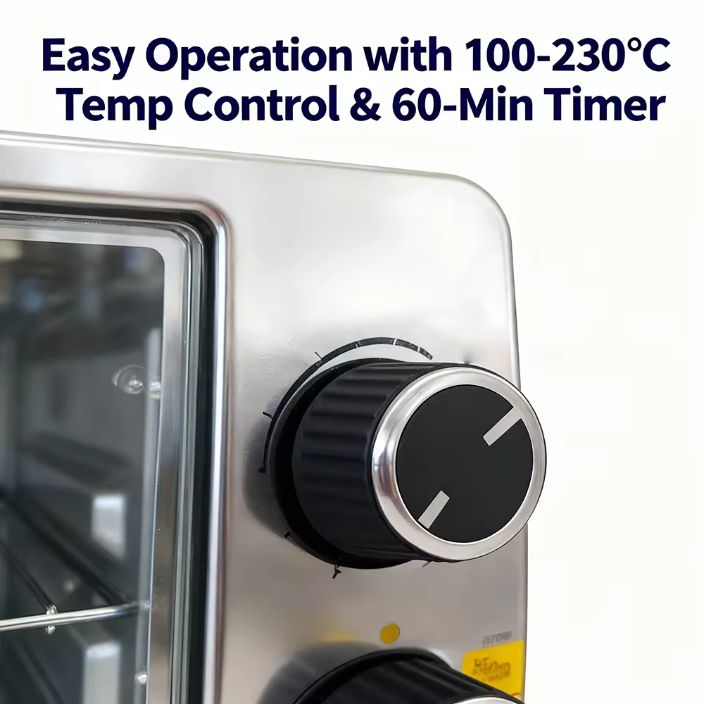 Portable Mini Household 9L Electric Convection Oven Stainless Steel Mechanical Timer Control Light Indicator Overheat Protection