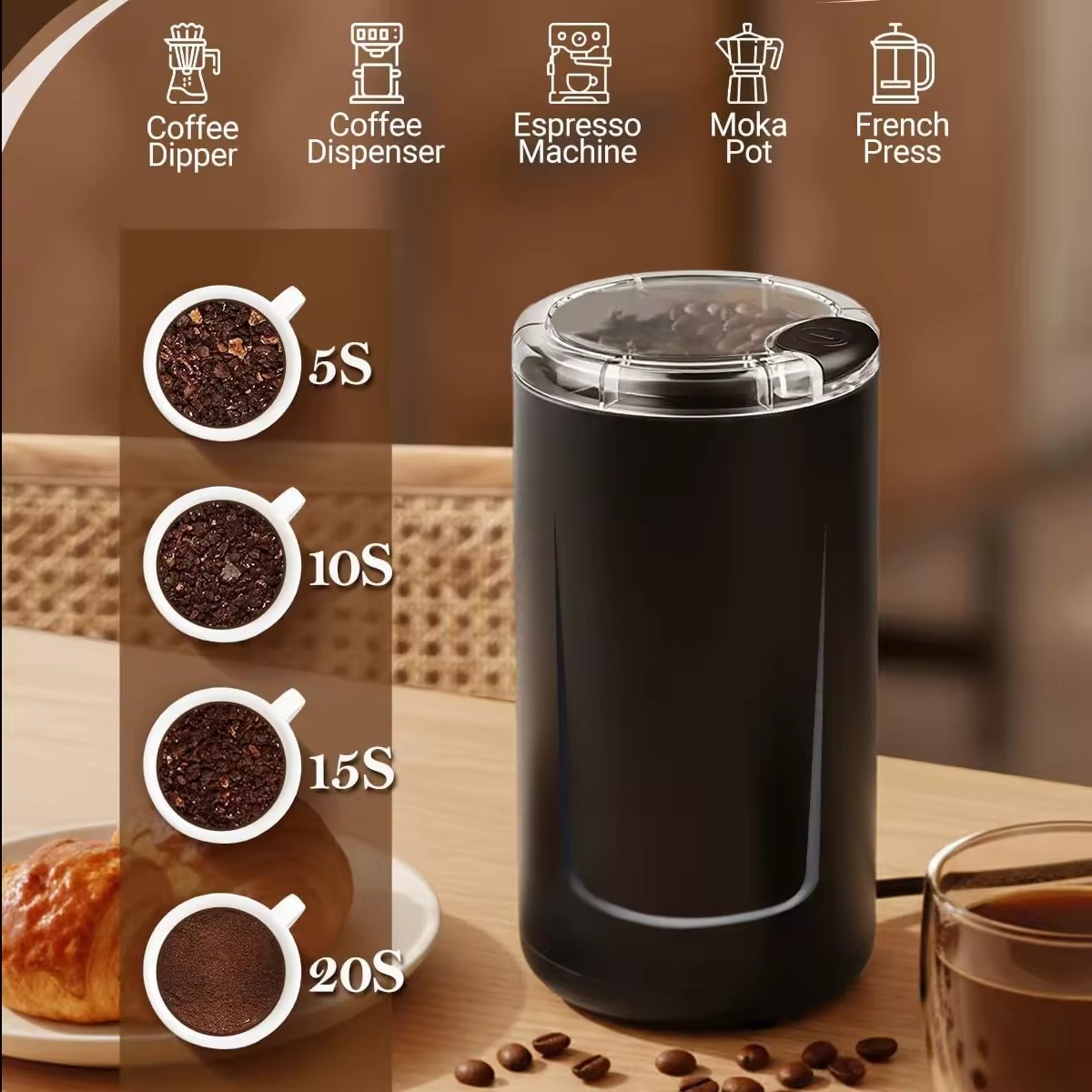 New Trend Electric Coffee Mill Grinder Compact Coffee Bean Grinder 304 Stainless Steel Portable Spice Grinder 260W