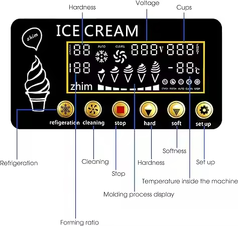 18L/H Commercial Soft Ice Cream Machine 20 Cups Continuous 1200W LED Display 3 Flavors