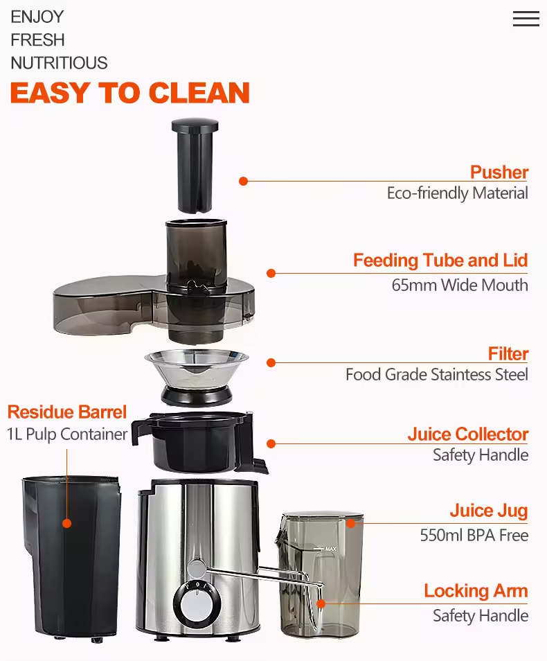 Most Popular Automatic Household Slow Juicer Blender Stainless Steel Juicer Vegetables & Fruits Extractor Cold Press Juicer