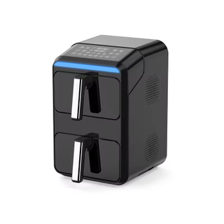 Double 2-Basket 9L Modern Air Fryer Electric Plastic Square LED Baking Non-Stick Easy Clean Visible Window Cook Household Use