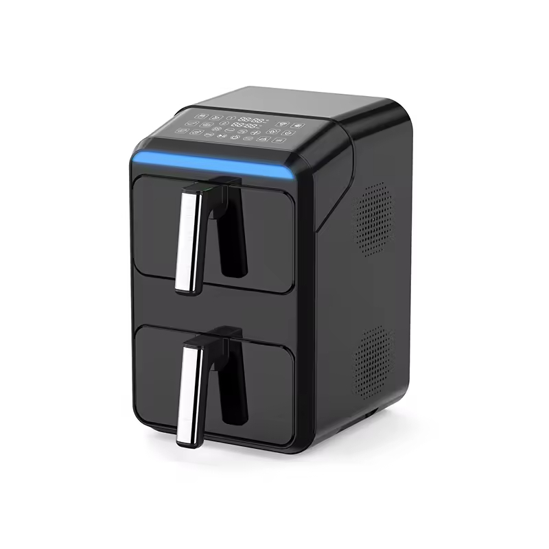 Double 2-Basket 9L Modern Air Fryer Electric Plastic Square LED Baking Non-Stick Easy Clean Visible Window Cook Household Use