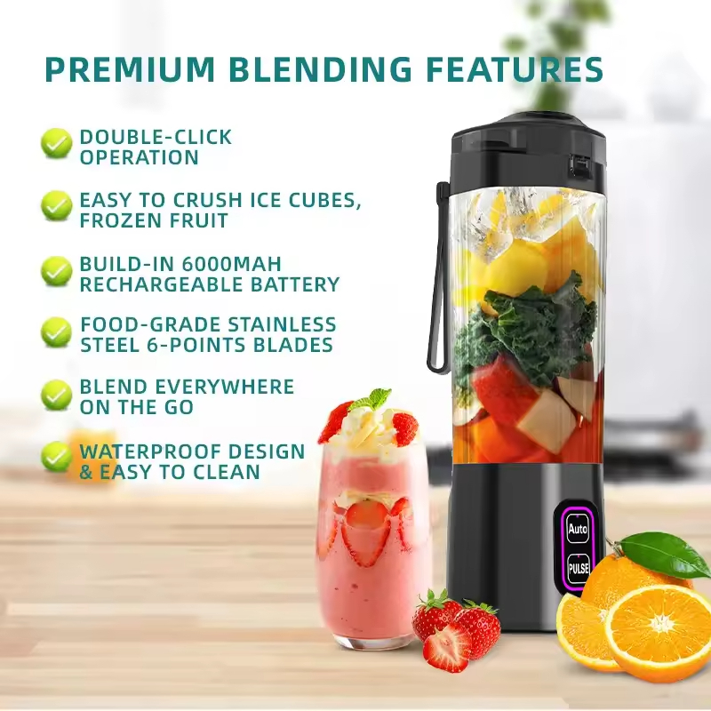 24 Oz 6000mah Shakes Automatic + New Pulse Function Type Juice Cup Rechargeable Portable Blender