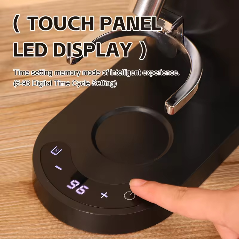 Electric Coffee Bean Grinder Dosing Cup Conical Burr LED Display Anti-Static Design Compact Quiet Household Espresso Grinder