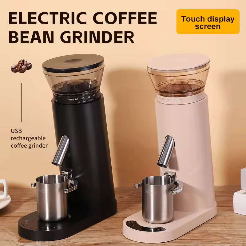 Electric Coffee Bean Grinder Dosing Cup Conical Burr LED Display Anti-Static Design Compact Quiet Household Espresso Grinder