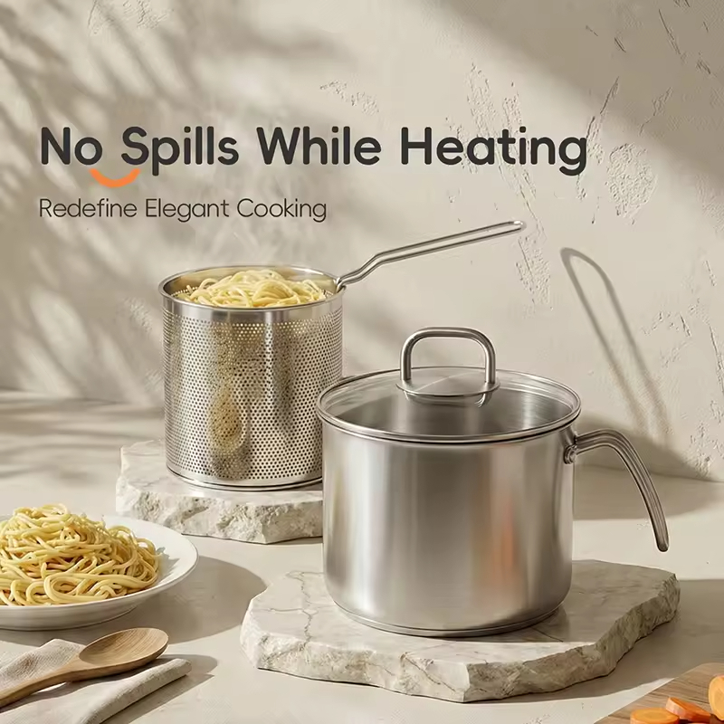 Korean Hot Selling Multipurpose Stainless Steel 304 One Handle Portable 2.8L 0.6mm Thick Camping Milk Pan Cooking Home Cooking