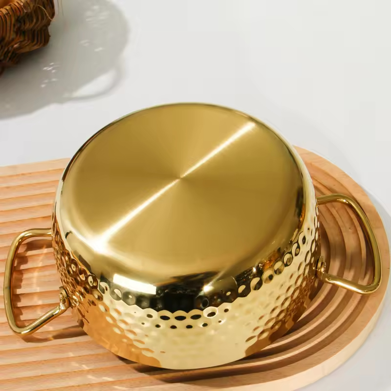 Hammer Pattern Stainless Steel Home Use Gas Induction Seafood Ramen Noodles Cooking Pot Double Ear Casserole Cookware Set