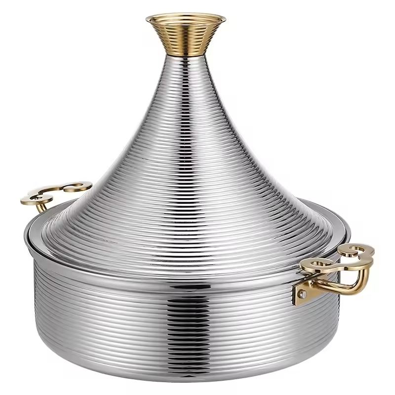 Customized Luxury Large Restaurant Hotel Thicken 2.3mm Hot Pot Food Warmer Set Metal Cookware Cooking Stainless Steel Tagine Pot