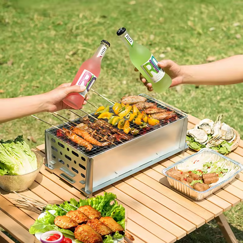 Custom Brand Family Party Enlarge Galvanized Tote Bag Portable Folding Outdoor Camping Barbecue Bbq Grill Mesh Net Rack