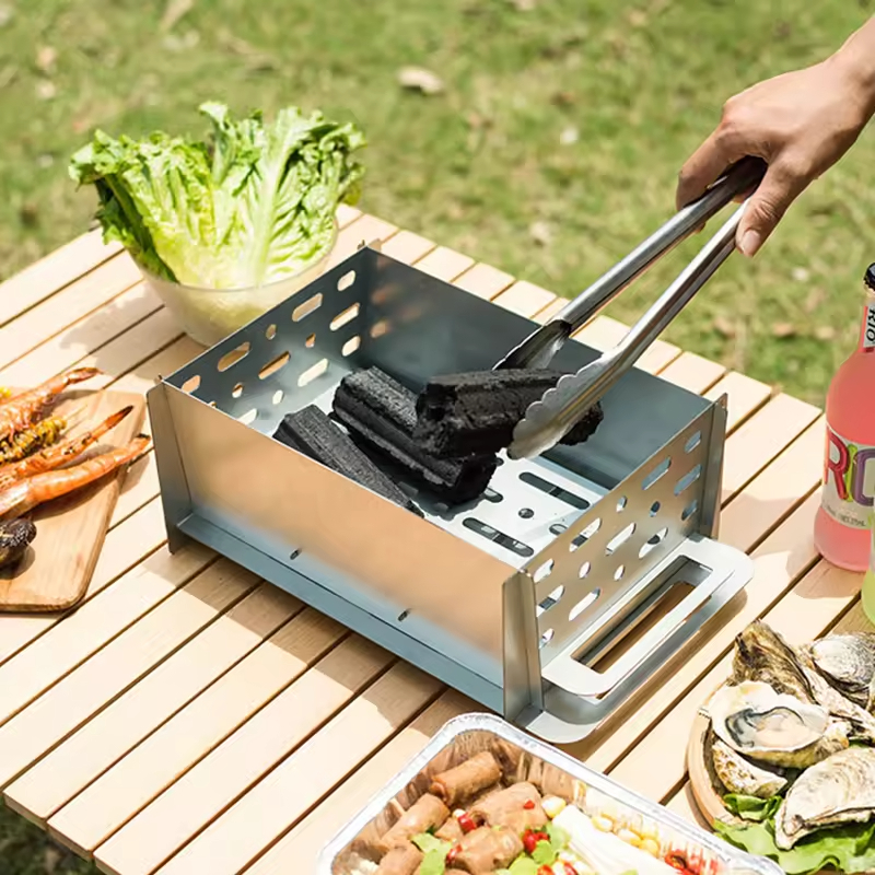 Custom Brand Family Party Enlarge Galvanized Tote Bag Portable Folding Outdoor Camping Barbecue Bbq Grill Mesh Net Rack