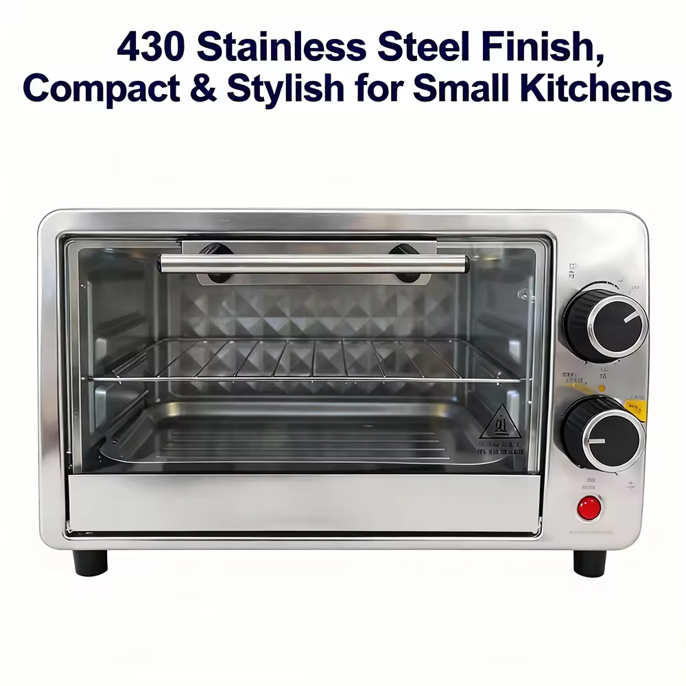 Portable Mini Household 9L Electric Convection Oven Stainless Steel Mechanical Timer Control Light Indicator Overheat Protection