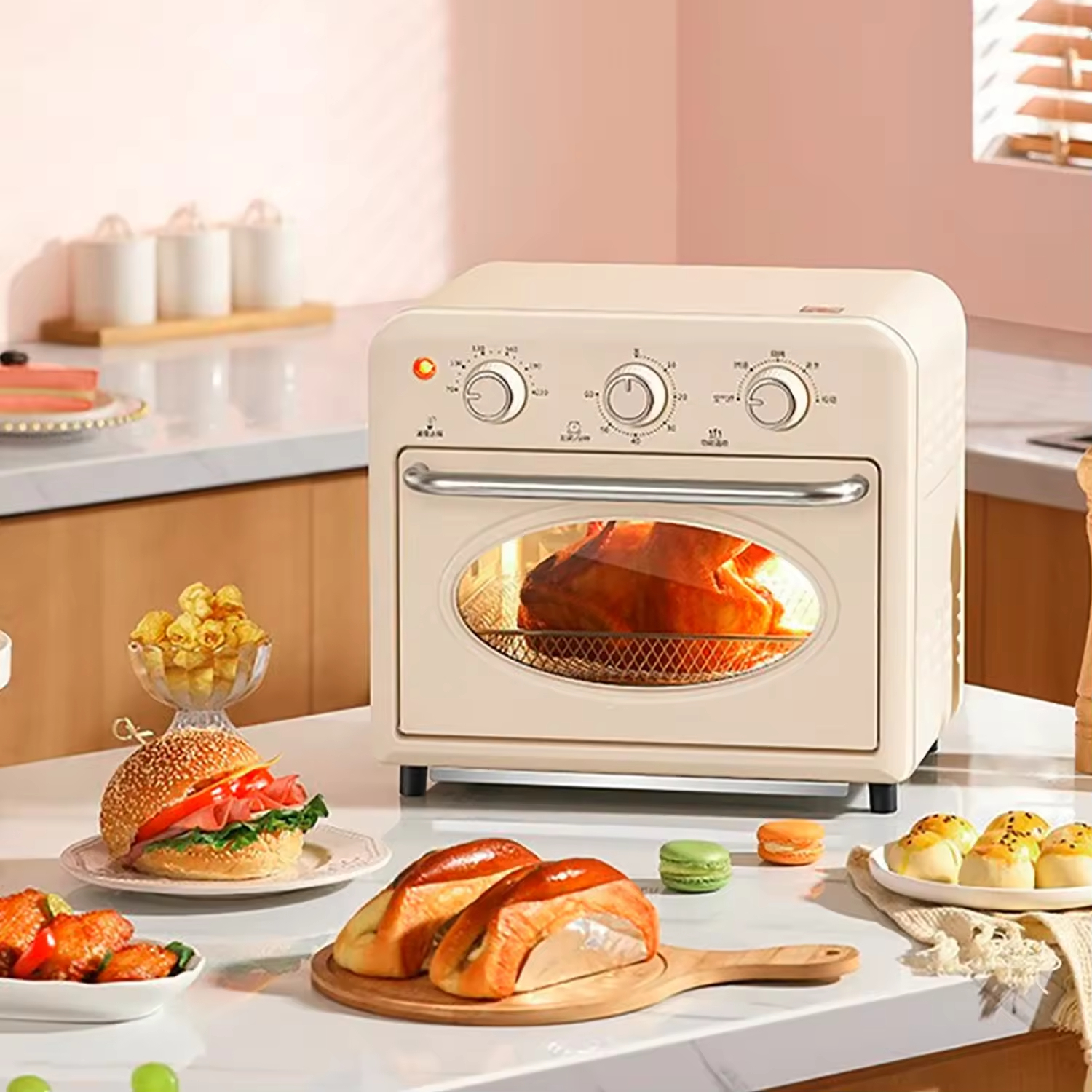 Multifunctional Electric 15-Litre Convection Countertop Oven Air Fryer Stainless Steel 1500W Household Hotel Use Overheat