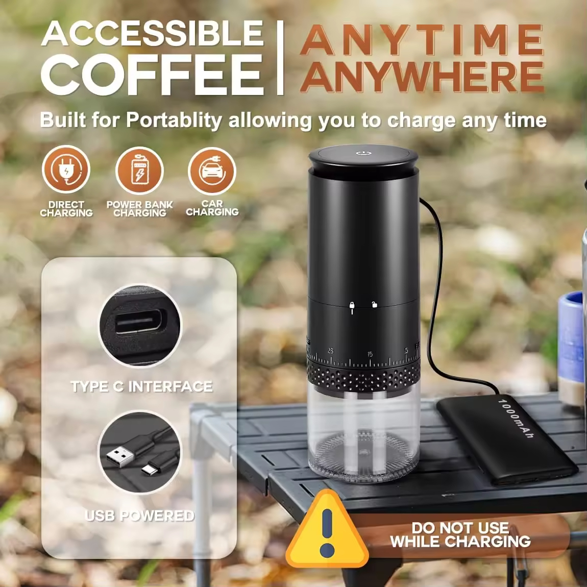 Smart Mini SS Core Coffee Grinder 38 Levels Adjustment High Performance Rechargeable Electric Burr Coffee Grinder for Travel