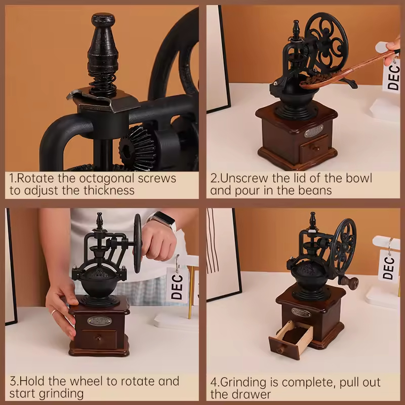 Wooden Classical Coffee Mill Portable Hand Manual Wood Coffee Grinder for Home Use and Travel
