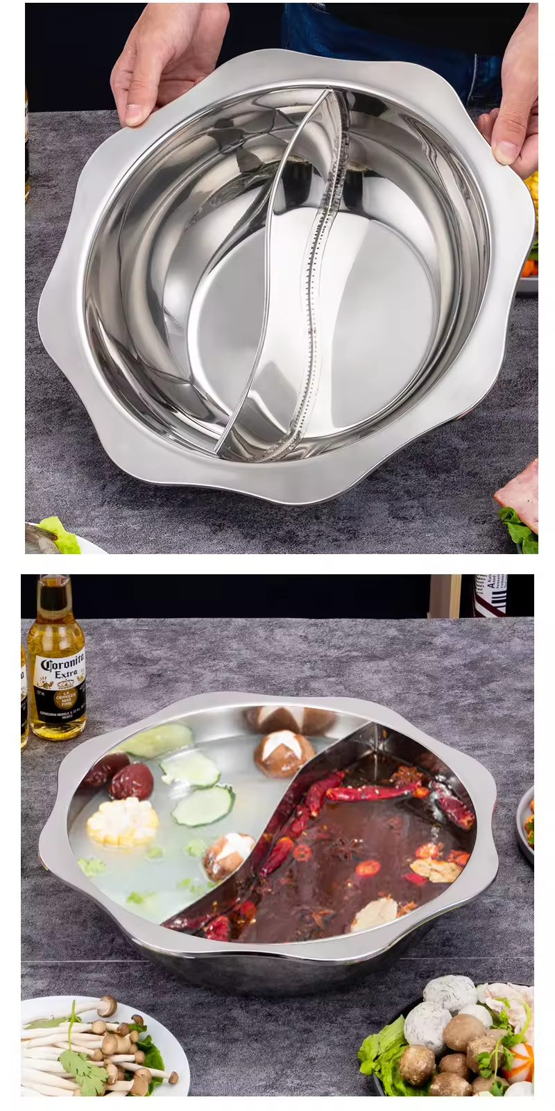 Wholesale Low Good Price Sun Shape Design 2 Compartments Stainless Steel 0.8mm Stainless Steel Individual Hot Pot Soup Hotpot