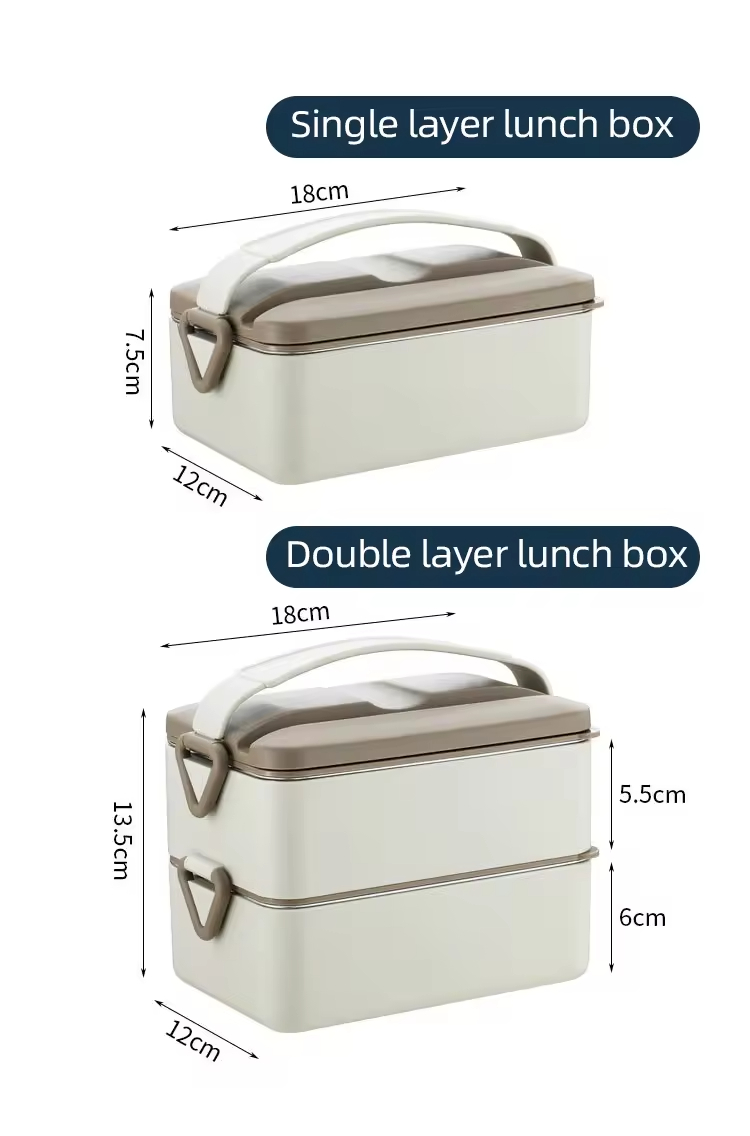 Double Layer 2 Compartments 1600ml Soft Silicon Handle No Leak Seal Buckle Insulated Heat Hot Bento Lunch Box