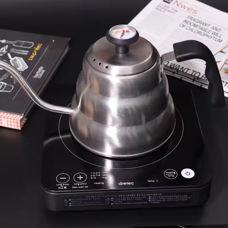 New Designer SUS 201 Family Big Capacity Party 1200ml Temperature test Thermometer Flask Coffee Kettle Pot Stainless Steel