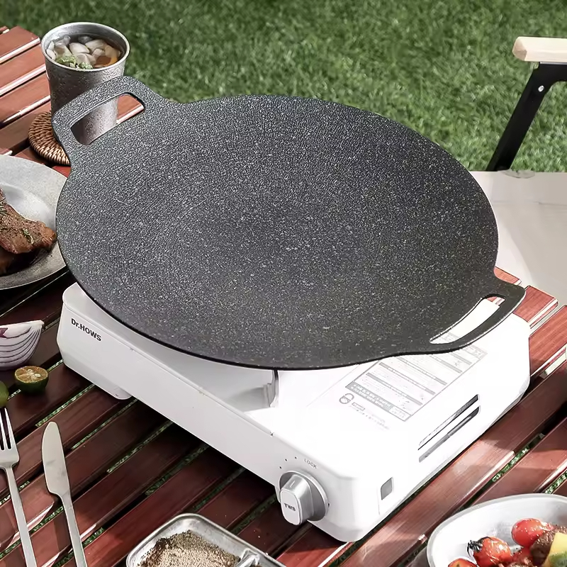 Coating Healthy Smokeless Aluminum Outdoor Camping Double Bottom Induction Non Stick Barbecue Griddle Grill Pan