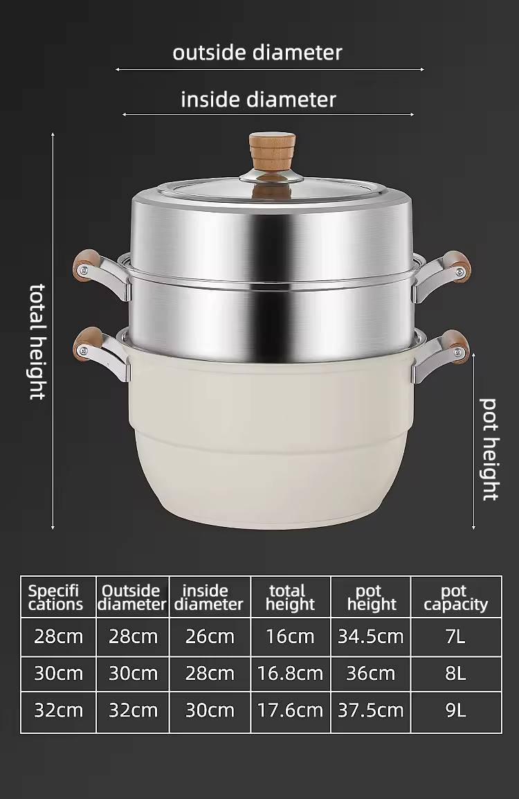 3 Layer Stainless Steel 304 Large Capacity Heatproof Handle Fast Work Dumpling Seafood Big Cookware Steamer Pot Set for Cooking