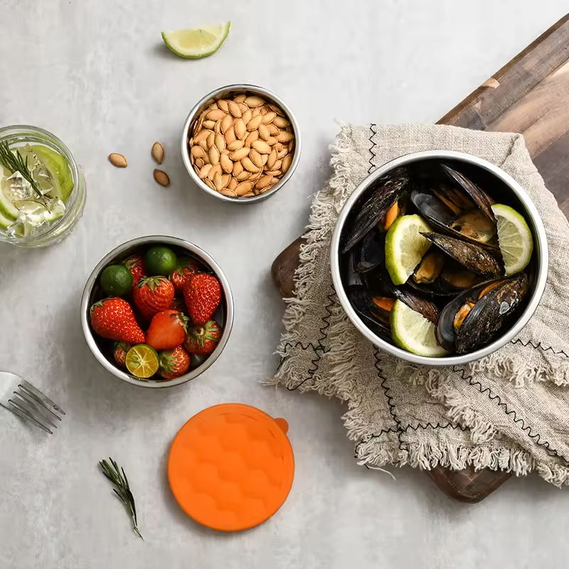 Hot Selling Multi Purpose Stainless Steel 304 Round Rectangle Silicon Lid Outdoor Hiking Fruit Food Storage and Container Set