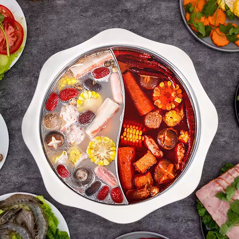 Wholesale Low Good Price Sun Shape Design 2 Compartments Stainless Steel 0.8mm Stainless Steel Individual Hot Pot Soup Hotpot